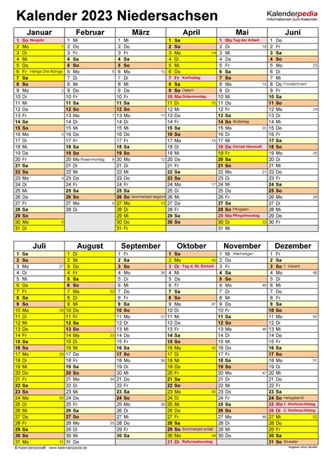 Kalender Niedersachsen Ferien Feiertage Pdf Vorlagen