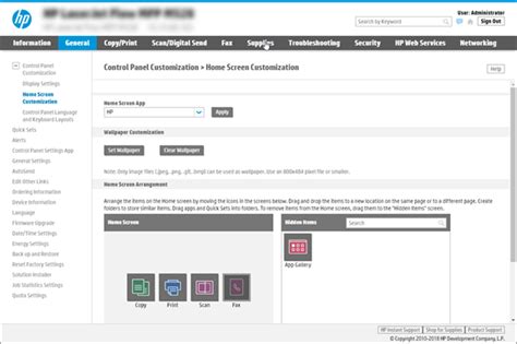 Hp Laserjet Enterprise Hp Pagewide Enterprise Customize The Home Screen Display Settings Or
