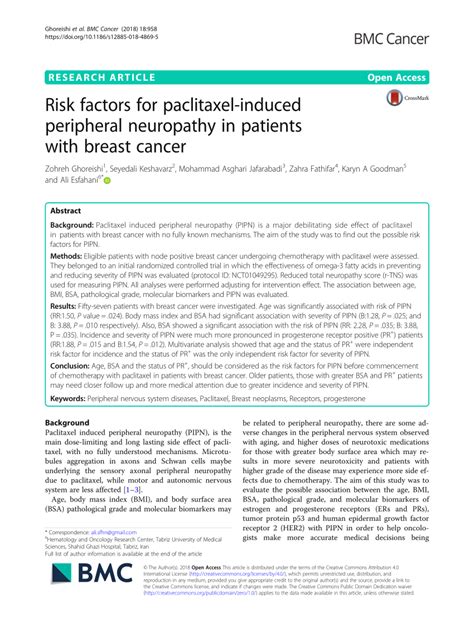 Pdf Risk Factors For Paclitaxel Induced Peripheral Neuropathy In