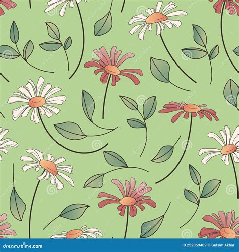 Vector Floral Seamless Pattern With Chamomile Flowers Leaves Isolated