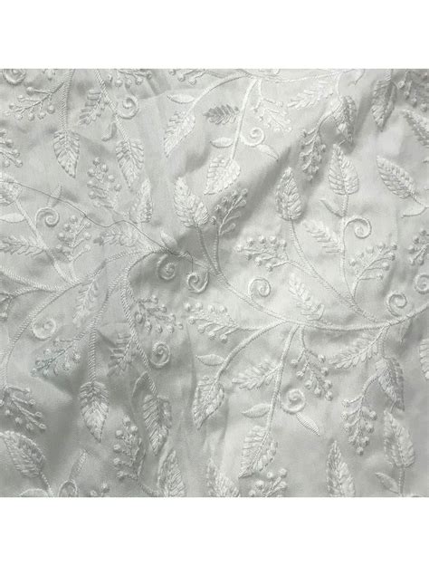 White Lucknowi Chikan Floral Embroidery Slub Dupion Fabric Dyeable