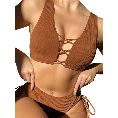 Conjunto De Bikini Para Mujer Ba Ador Sexy De Color Marr N Traje De Ba