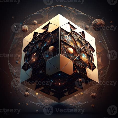 Tesseract With Fractal Design In Order And Chaos Abstract Multiverse