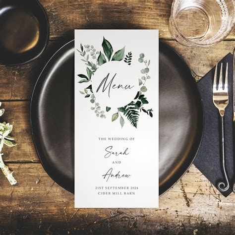 Greenery Wedding Menus DL Size Menus Personalised Wedding Etsy