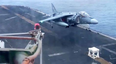 Harrier Jet Pilot Performs Perfect Vertical Landing Without Nose Gear