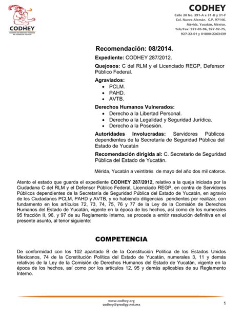 Recomendación 08 2014 Comisión de Derechos Humanos del