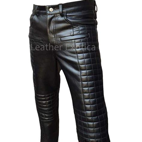 Quilted Design Men Motorcycle Bikers Leather Pants Leatherexotica