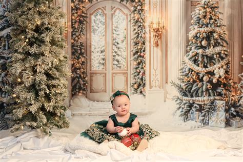 Kate Winter Christmas Tree Backdrop Retro Grand Door For Photography