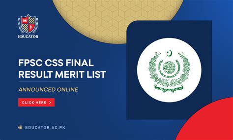 FPSC CSS Final Result 2024 Merit List Announced Educator Ac Pk