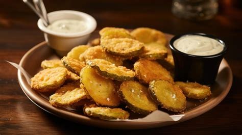 Premium AI Image Irresistible And Greasy Fried Pickles With A Crispy