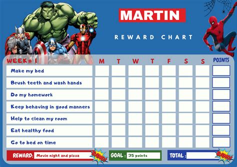 A Reward Chart With The Avengers And Spider Man Characters