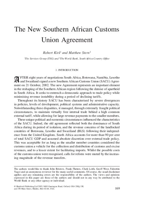 (PDF) The New Southern African Customs Union Agreement | Robert Kirk ...