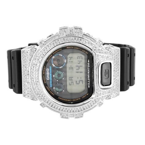 Rubber Strap Simulated Lab Diamond G Shock Dw6900 Watch Master Of Bling