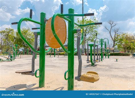 Outdoor Fitness Equipment In The Park Stock Image Image Of Leisure