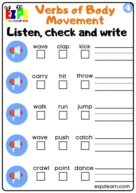 Verbs Of Body Movement Interactive Vocabulary Worksheet Listen Check