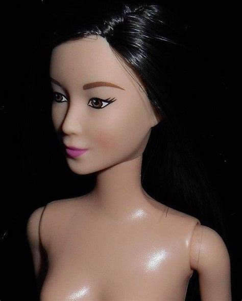 New Nude Asian Barbie Doll Lea Pale Kayla Long Dark Brown Black Hair Belly Pose
