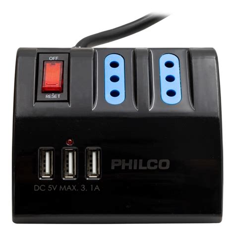 Alargador Philco Escritorio V Usb Negro Electrotom Electrotom