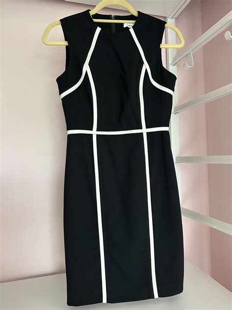 Calvin Klein Black And White Piping Sheath Dress Size 2 Gem