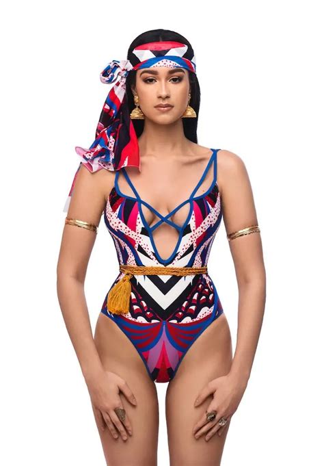 African Dashiki Print Bikini One Piece Monokini Hollow Bandage Backless