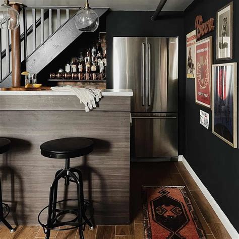 Basement Home Bar With Black Bar Stools Soul Lane