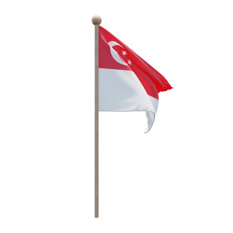 Singapore D Illustration Flag On Pole Wood Flagpole Png