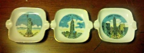 Set Of 3 Vintage Souvenir Ashtrays New York City Landmarks Ceramic W