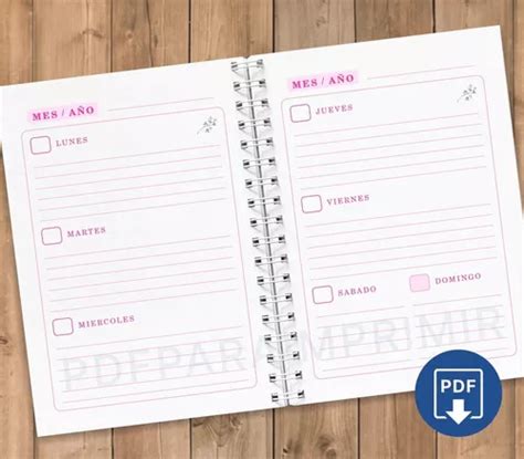 Pdf Imprimible Agenda Perpetua Semanal Color Rosa Planner