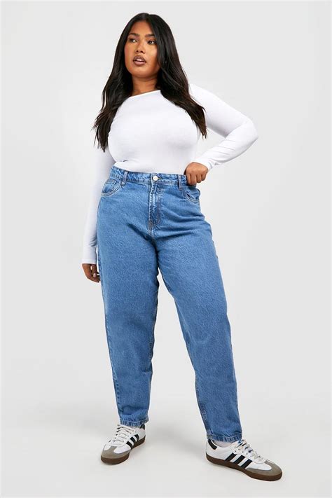 Plus Basic High Rise Mom Jeans Boohoo Uk