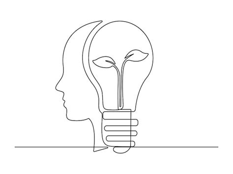 Premium Vector Continuous One Line Drawing Of Light Bulb With Plant