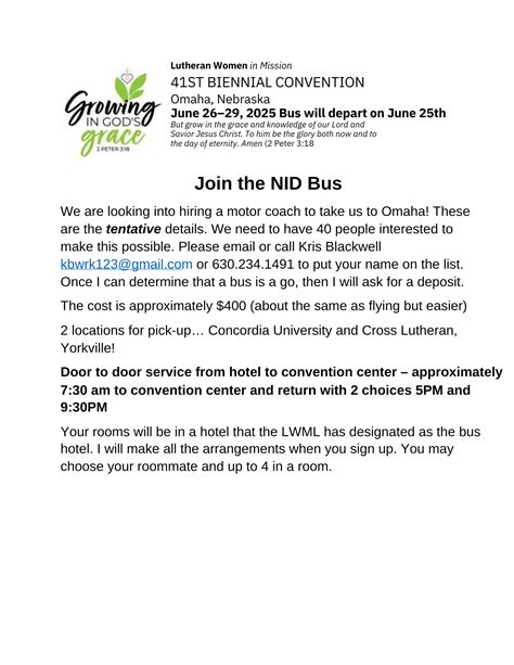 Sign Up For The LWML NID Bus To The 2025 Convention In Omaha NE