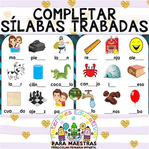 Fichas para Completar Sílabas Trabadas Materiales Educativos para