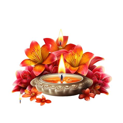 Happy Diwali Greeting With Diya Decoration And Flowers Diwali Lights