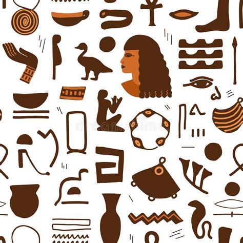 Seamless Pattern With Ancient Egypt Icons Ancient Sculptures And