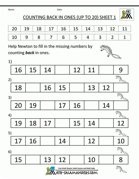 Counting Forward And Backward To 20 Worksheet