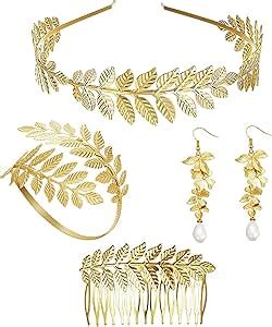 JeweBella 4 Stück Griechische Göttin Kostüm Schmuck Set Damen Gold