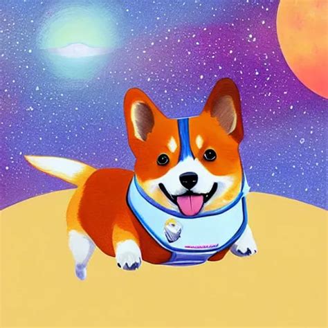 Detailed Digital Painting Of A Corgi Puppy Floating In Stable