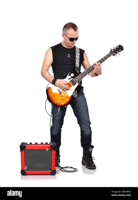 Rocker Man With Electrical Guitar And Guitar Combo Stock Photo Alamy