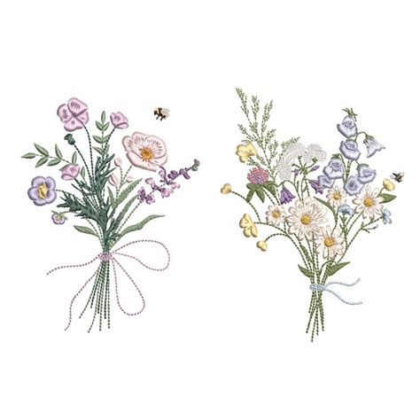 Wild Flower Bouquet Machine Embroidery Design Set Easter Floral