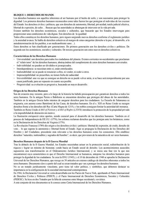 Apuntes Examen DIP II BLOQUE 1 DERECHOS HUMANOS Los Derechos Humanos