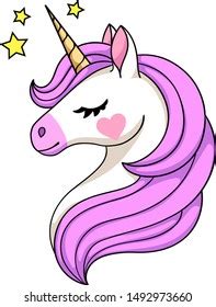 Head Cute Unicorn Closed Eyes Rainbow Stock Vector Royalty Free