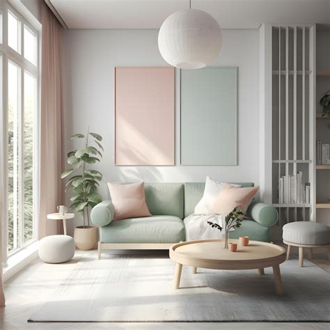 Premium AI Image | Modern minimalist living room interior soft pastel ...