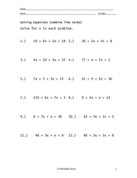 Grade Math Linear Equations Worksheets