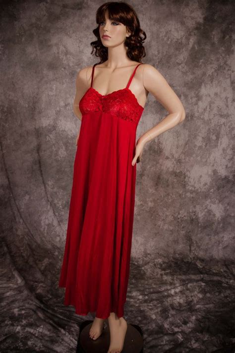 Vintage Olga Nightgown Lace Bodice Style 92017 Red Size 36 Etsy