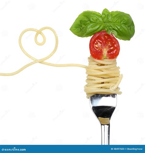 Spaghetti Pasta Meal With Heart On A Fork Love Topic Stock Image