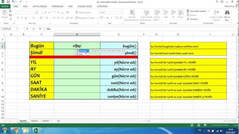 Excelde Tarih Saat Form Lleri Youtube