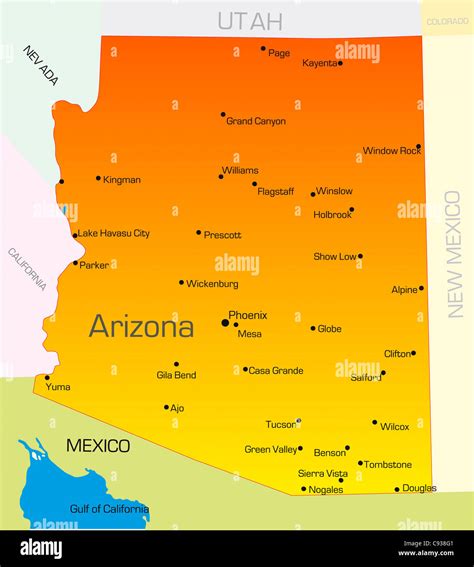 Vector Color Map Of Arizona State Usa Stock Photo Alamy