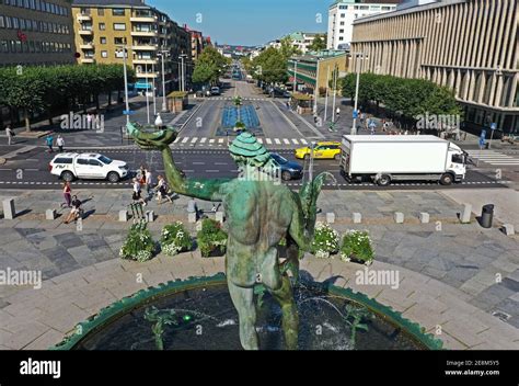 G Teborg Sweden August G Taplatsen With The Poseidon Statue