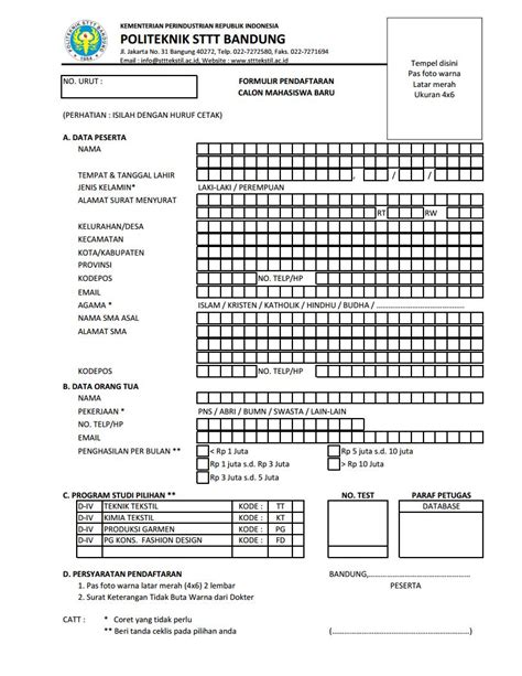 Formulir Pendaftaran Sekolah Kumpulan Contoh Formulir