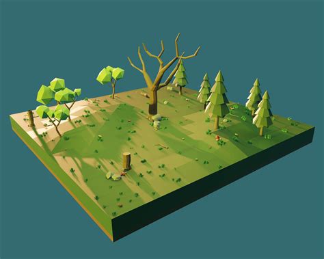 Low poly Forest polygonal terrain with trees and grass free VR / AR ...