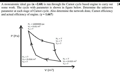 Solved A Monoatomic Ideal Gas N Is Run Through The Carnot